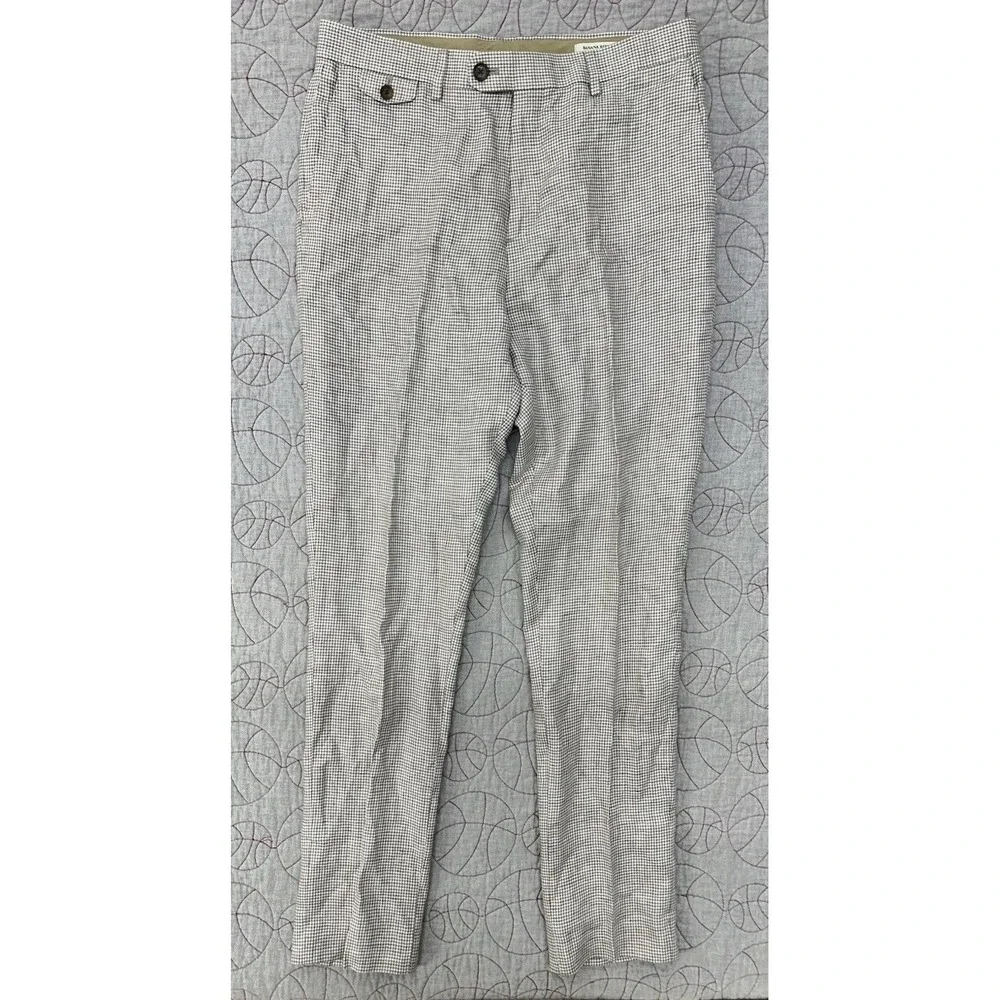 Banana Republic 100% Linen Taupe Houndstooth Dress Trousers / Men's 32